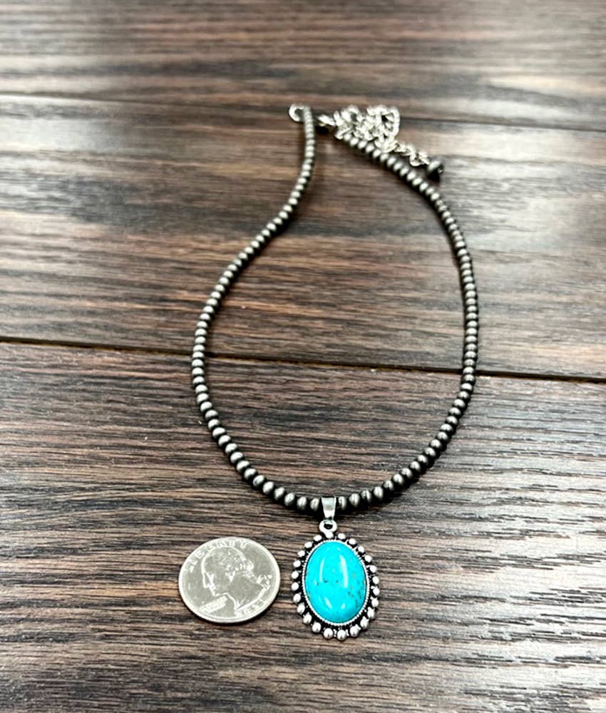 Adjustable Navajo Style Turquoise Bead Necklace 4mm 15 to 20 Inches Pendant