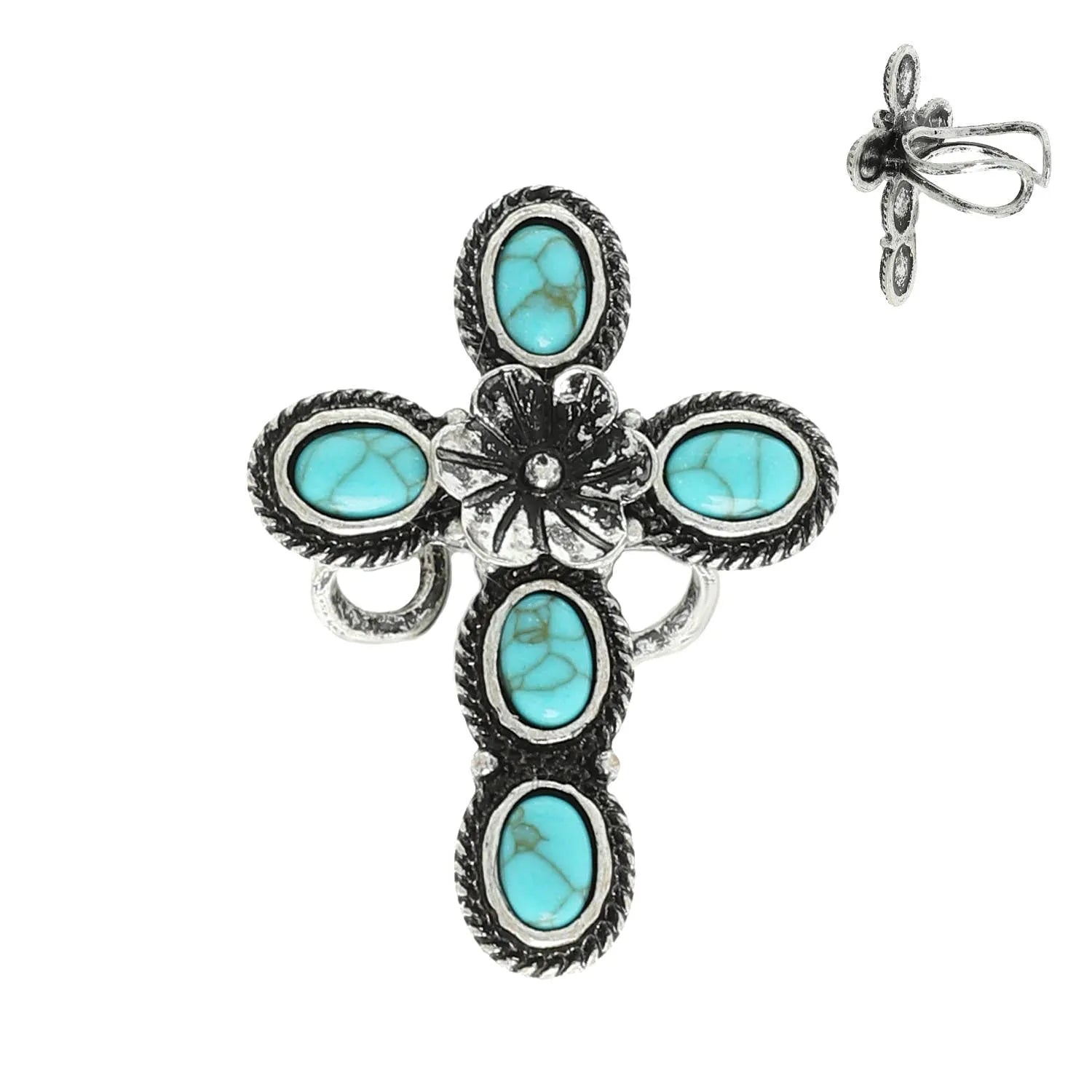 Western Boho Hippie Ring, Floral Cross Turquoise Gemstone Cuff Ring, Gift BoxWestern Boho Hippie Ring, Floral Cross Turquoise Gemstone Cuff Ring, Gift Box - Premium cuff rings from Silver Elegant - Just $18! Shop now at Silver Elegant