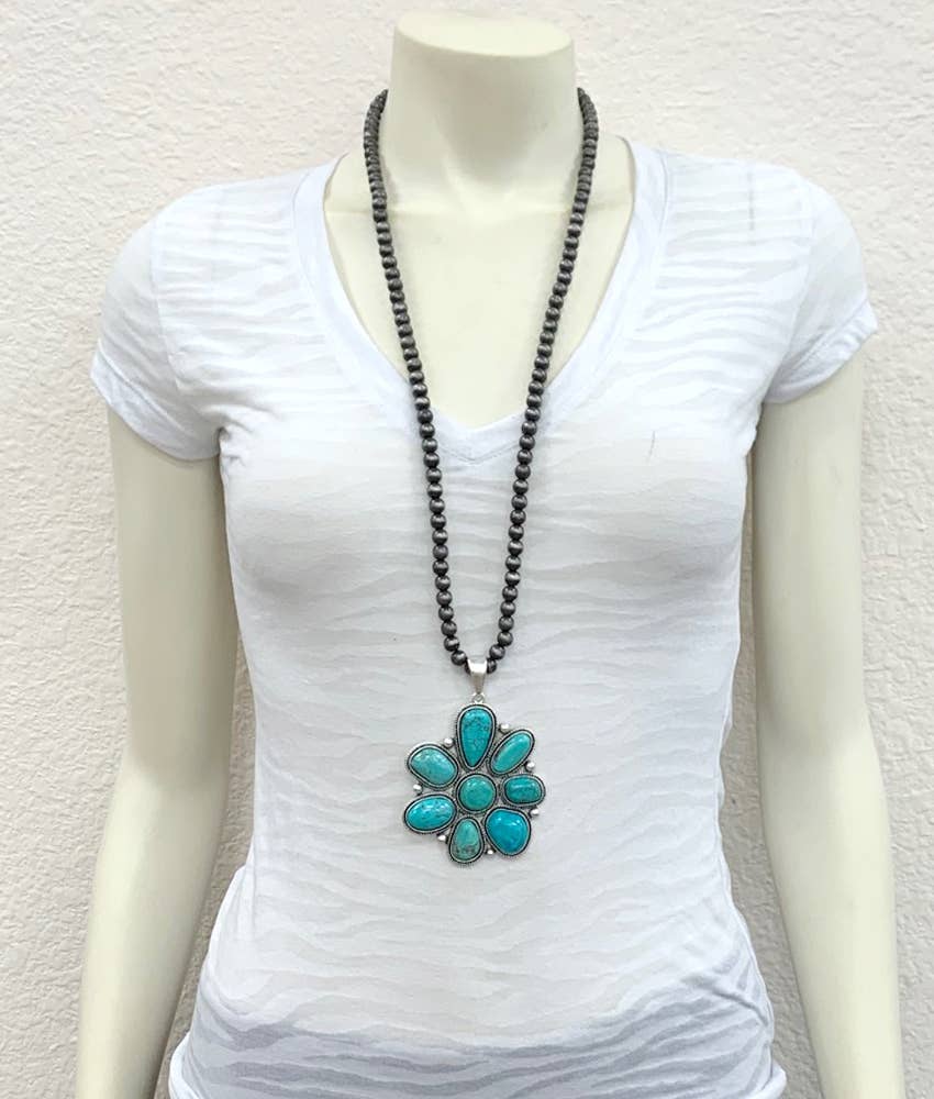 Navajo Turquoise Necklace With 8mm Beads 30 Inch Length