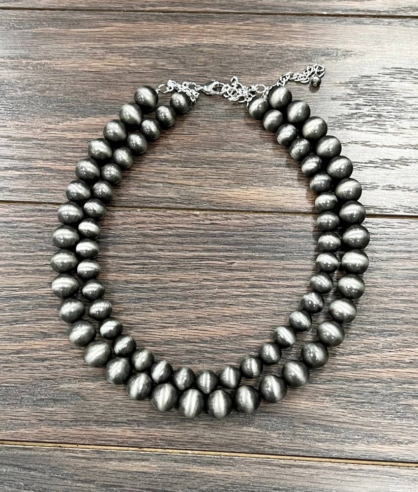 Navajo Bead Necklace 2 Strand Big Pearl Beads 12mm 14mm 18 Inch