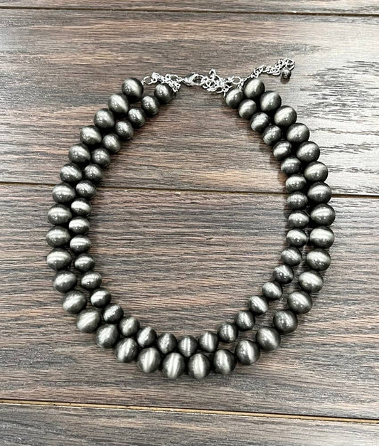 Navajo Bead Necklace 2 Strand Big Pearl Beads 12mm 14mm 18 Inch