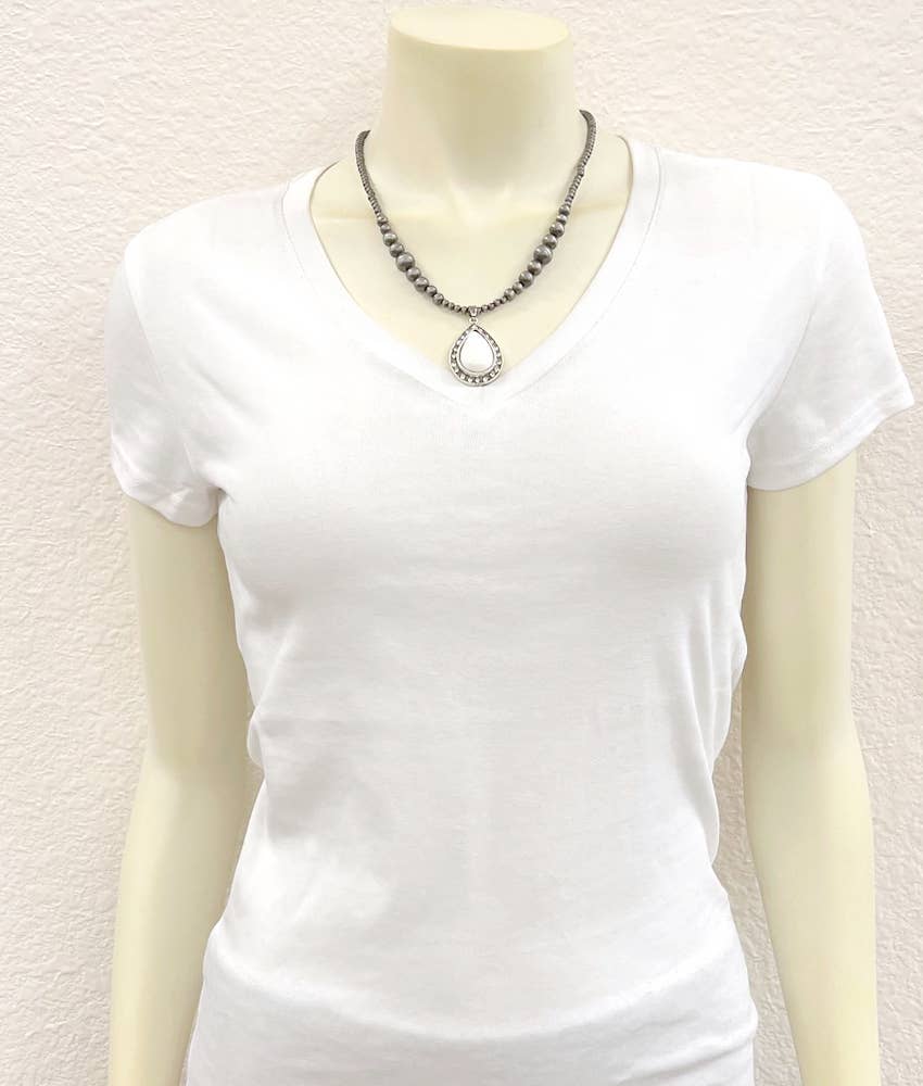 Handcrafted Navajo Style Crystal White Turquoise Necklace 16 to 21 Inches Extender