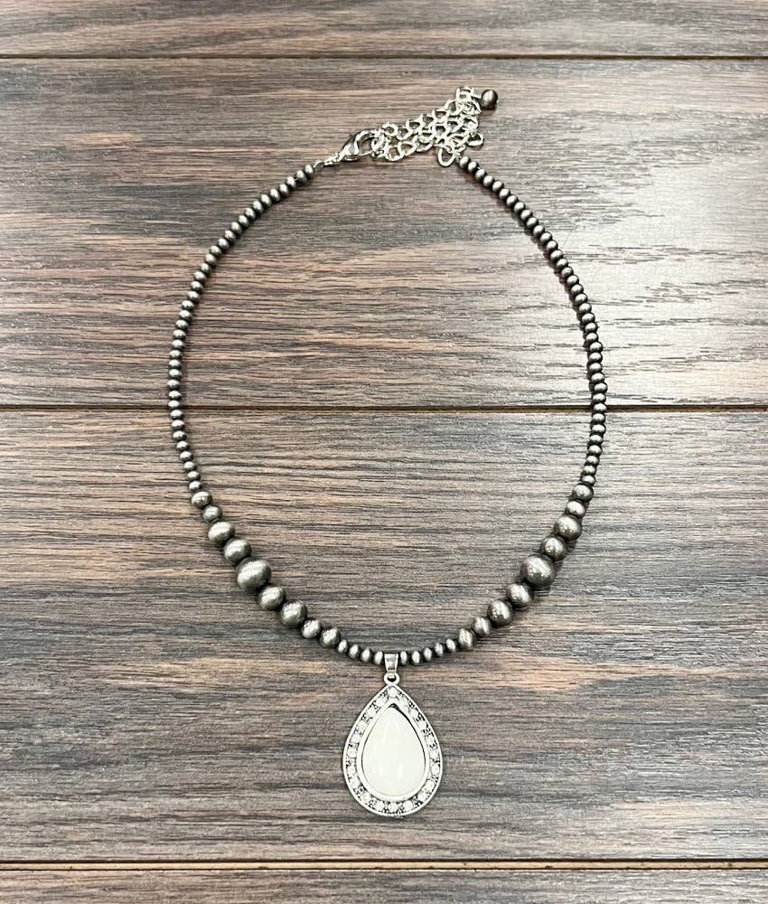 Handcrafted Navajo Style Crystal White Turquoise Necklace 16 to 21 Inches Extender