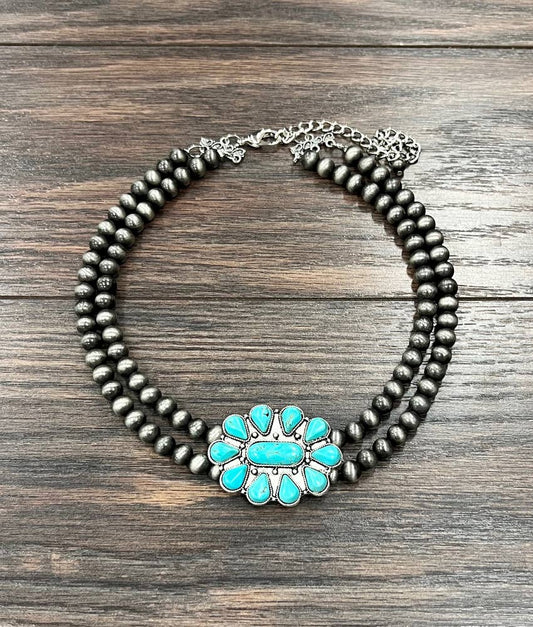 Handmade Navajo Turquoise Two Strand Necklace 16 to 21