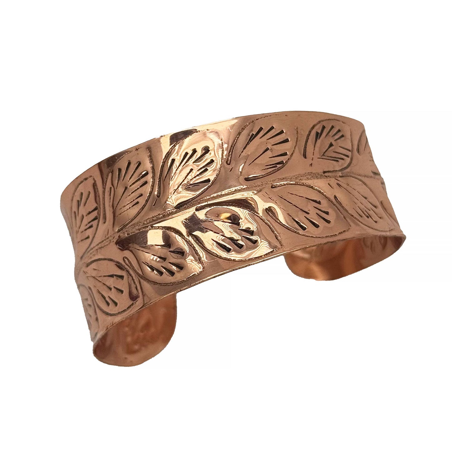 Handcrafted Copper Leaf Trail Cuff With Etched Leaf Design