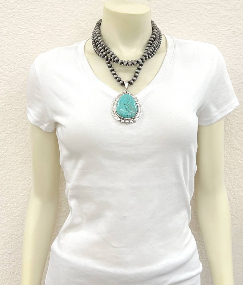 Navajo Turquoise Three Strand Adjustable Necklace Pendant