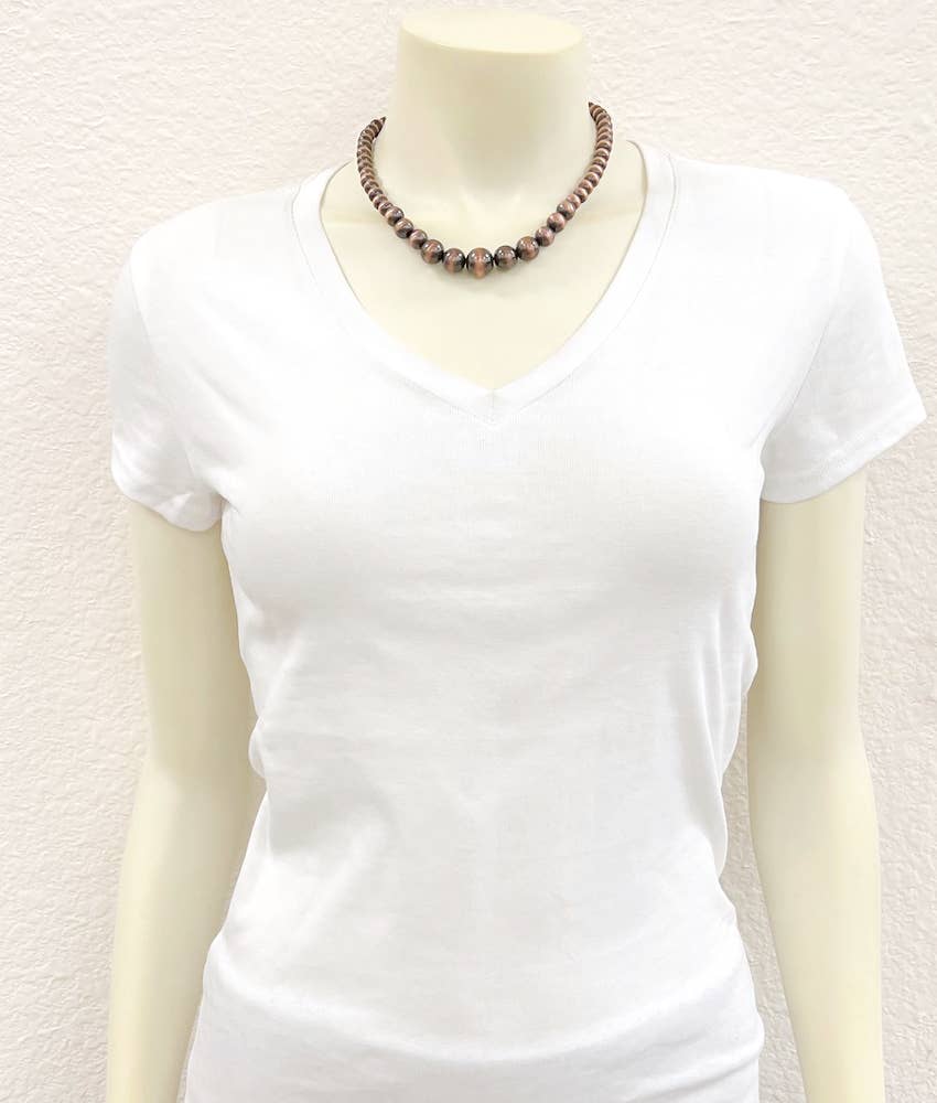 Copper Western Bead Necklace Handmade Navajo Style Adjustable 16 To 21 Inches