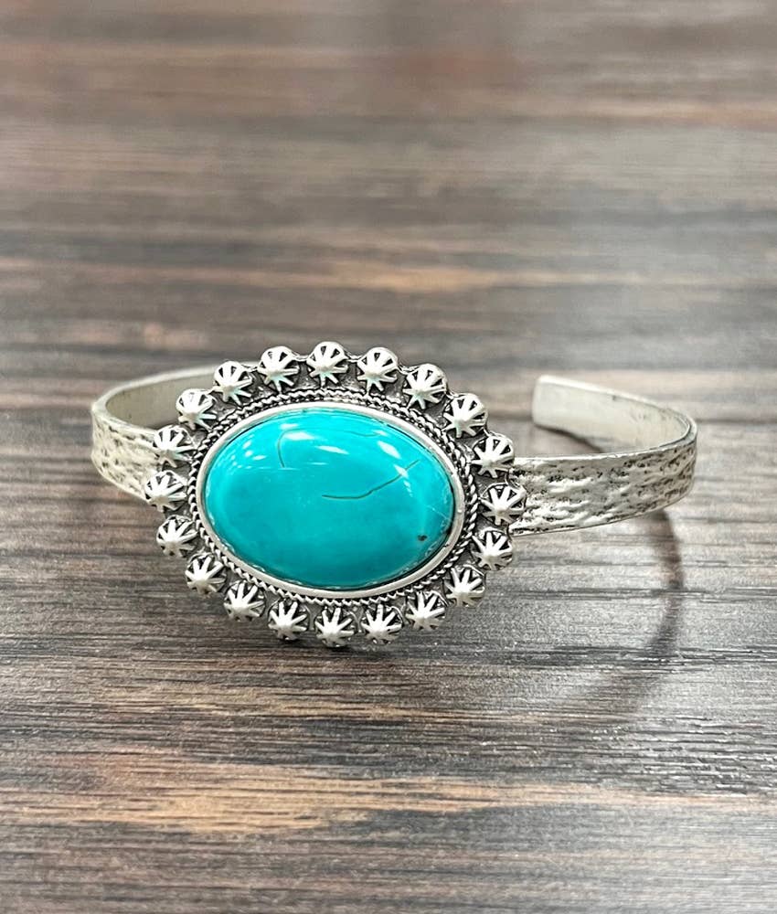Navajo Turquoise Cuff Bracelet Natural Stone Antique Silver Plate