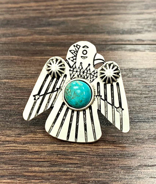 Thunderbird Turquoise Adjustable Ring With Dual Brass Bands