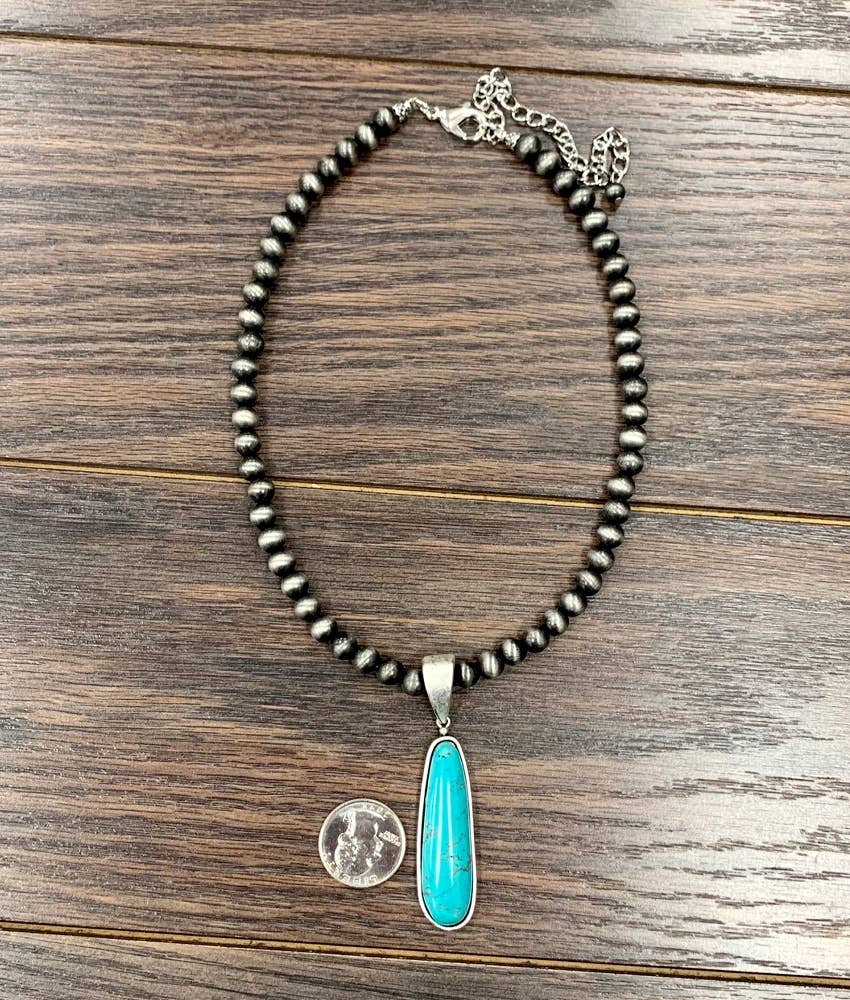 Navajo Bead Turquoise Necklace 8mm Adjustable 16 21 Inches