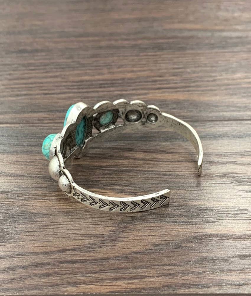 Navajo Turquoise Natural Stone, C Shaped Cuff Bracelet Antique Silver