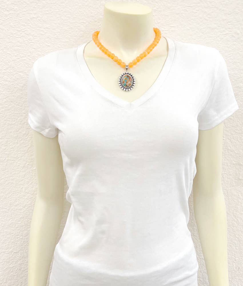 Gemstone Bead Necklace With 1.5 Inch Pendant 16 To 21