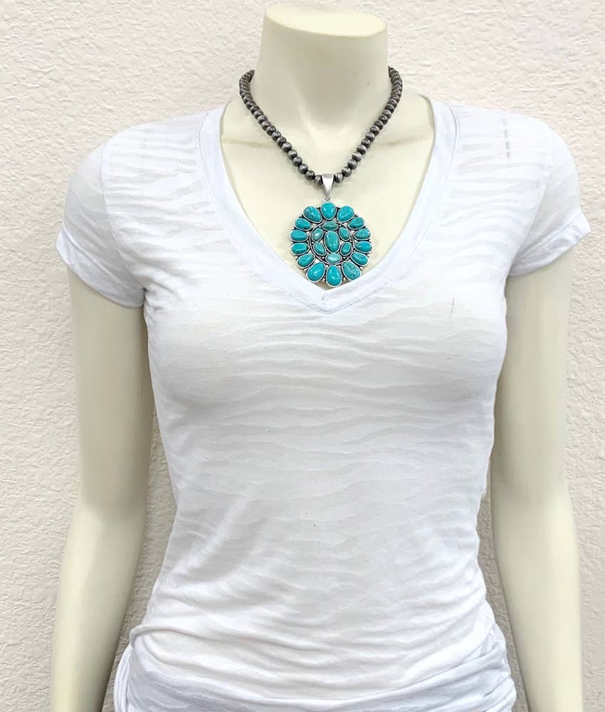 Navajo Turquoise Necklace 16 To 21 Inch 8mm Beads Pendant