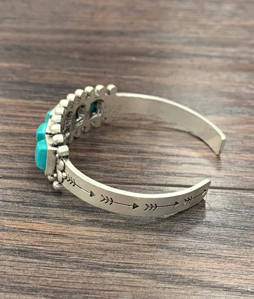 Navajo Style Square Graduated Turquoise Cuff Bracelet Natural Stone