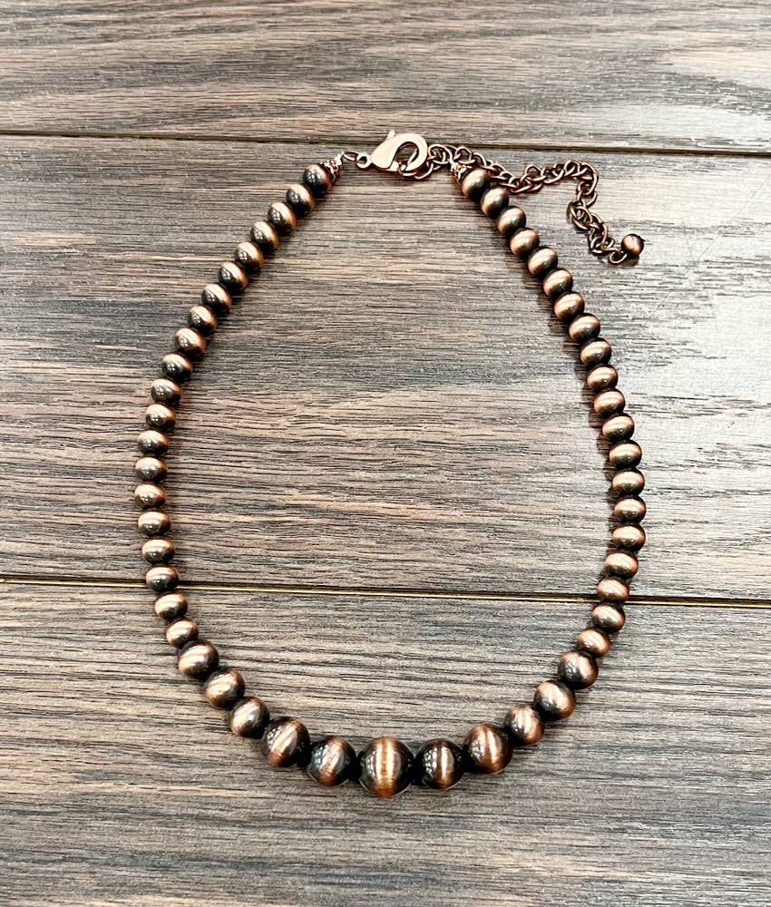 Handmade Big Graduated Copper Navajo Pearls Bead Necklace