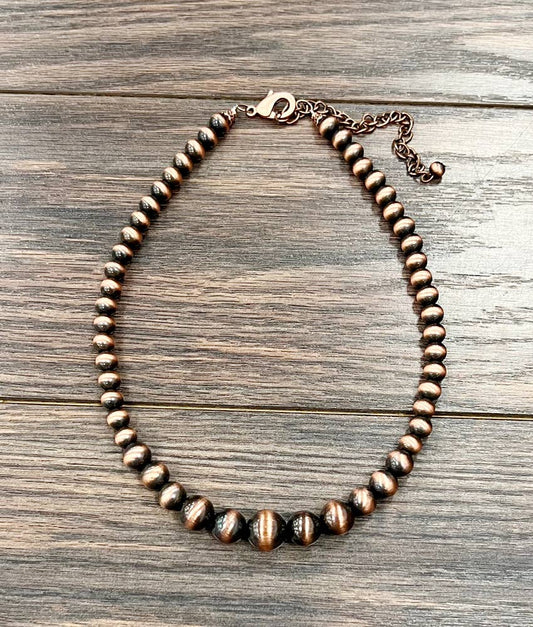 Handmade Big Graduated Copper Navajo Pearls Bead Necklace
