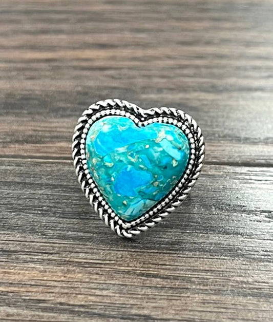 Boho Heart Gemstone Adjustable Statement Cuff Ring for Elegant Style