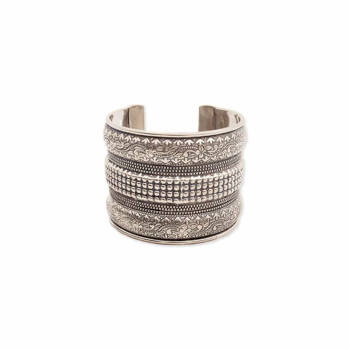 Handmade Silver Embossed Floral Cuff Bracelet Boho Gypsy Style