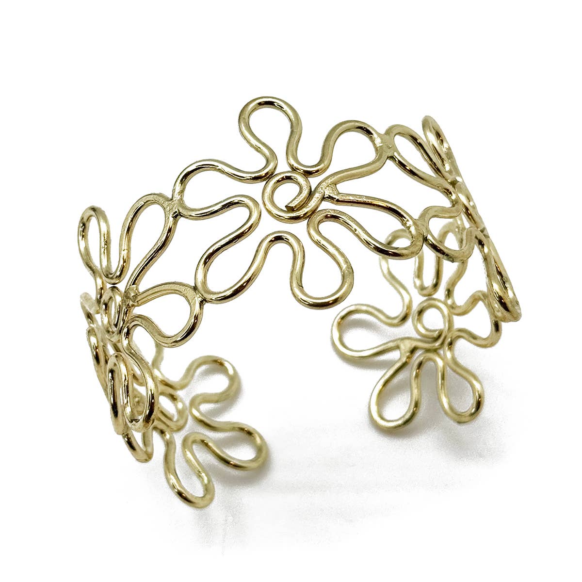 Gold Plated Floral Cuff With Intricate Botanical Design
