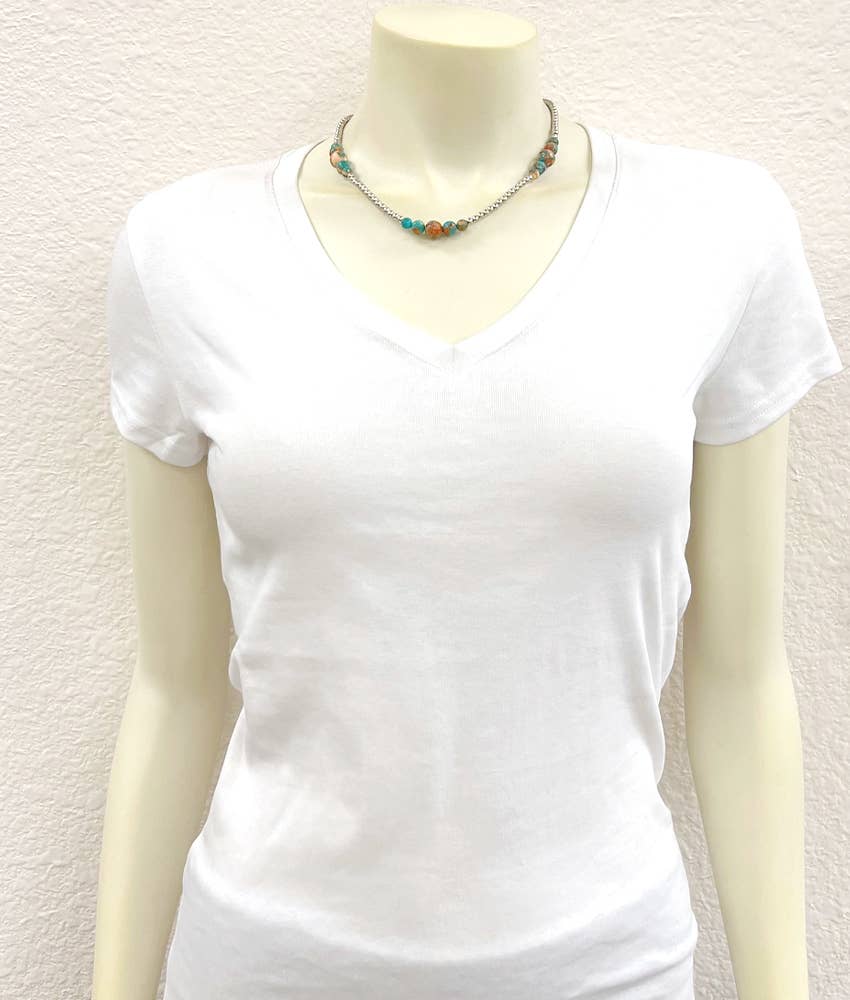Handmade Silver Navajo Style Clustered Gemstone Necklace 15 to 20 Inches