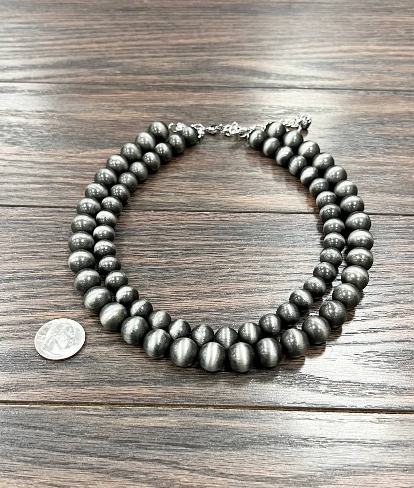 Navajo Bead Necklace 2 Strand Big Pearl Beads 12mm 14mm 18 Inch