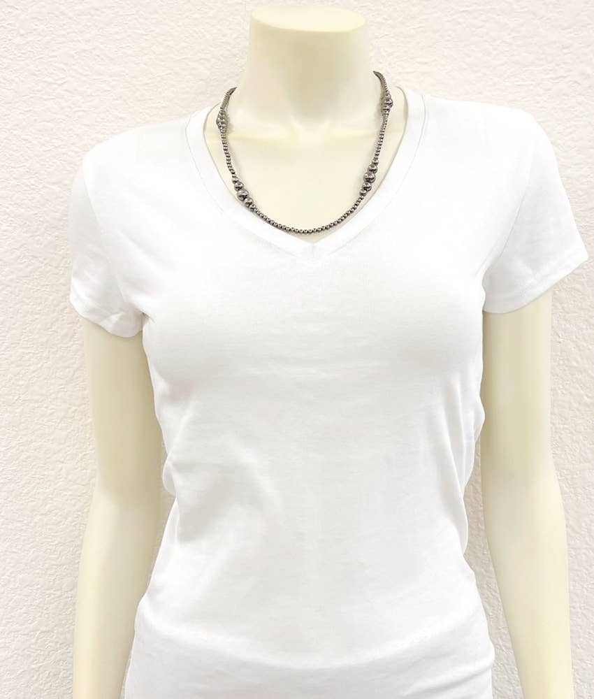 Navajo Style Western Silver Tone Bead Necklace With Clustered Polish Beads 22 To 27 Inch