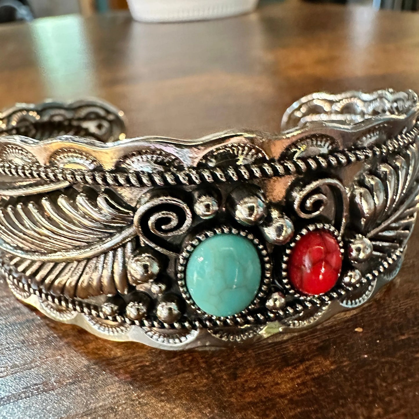 Handcrafted Boho Native American Turquoise Coral Stone Bracelet, Gift BoxHandcrafted Boho Native American Turquoise Coral Stone Bracelet, Gift Box - Premium boho bracelet from Silver Elegant - Just $22! Shop now at Silver Elegant