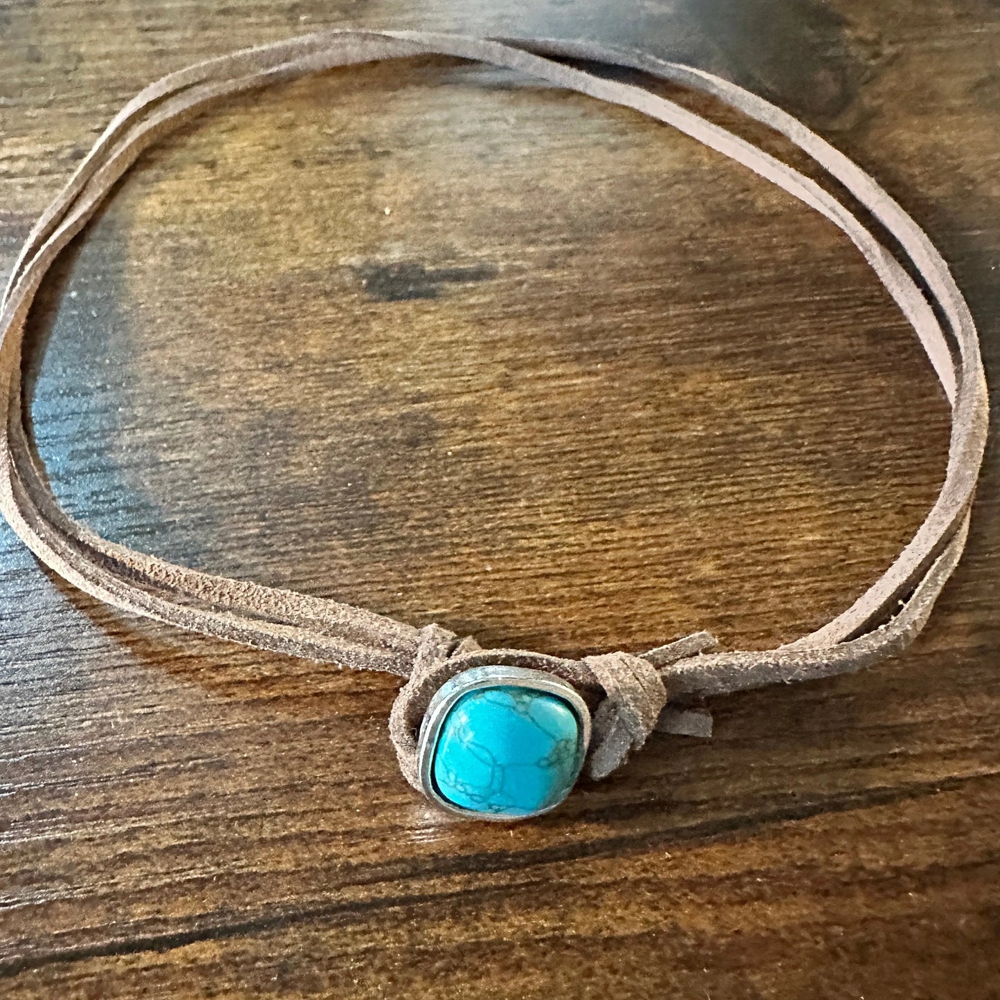 Boho Western Leather Cord Cowgirl Choker Necklace, Brown Leather Turquoise Stone, Gift BoxBoho Western Leather Cord Cowgirl Choker Necklace, Brown Leather Turquoise Stone, Gift Box - Premium hippie jewelry from Silver Elegant - Just $19! Shop now at Silver Elegant