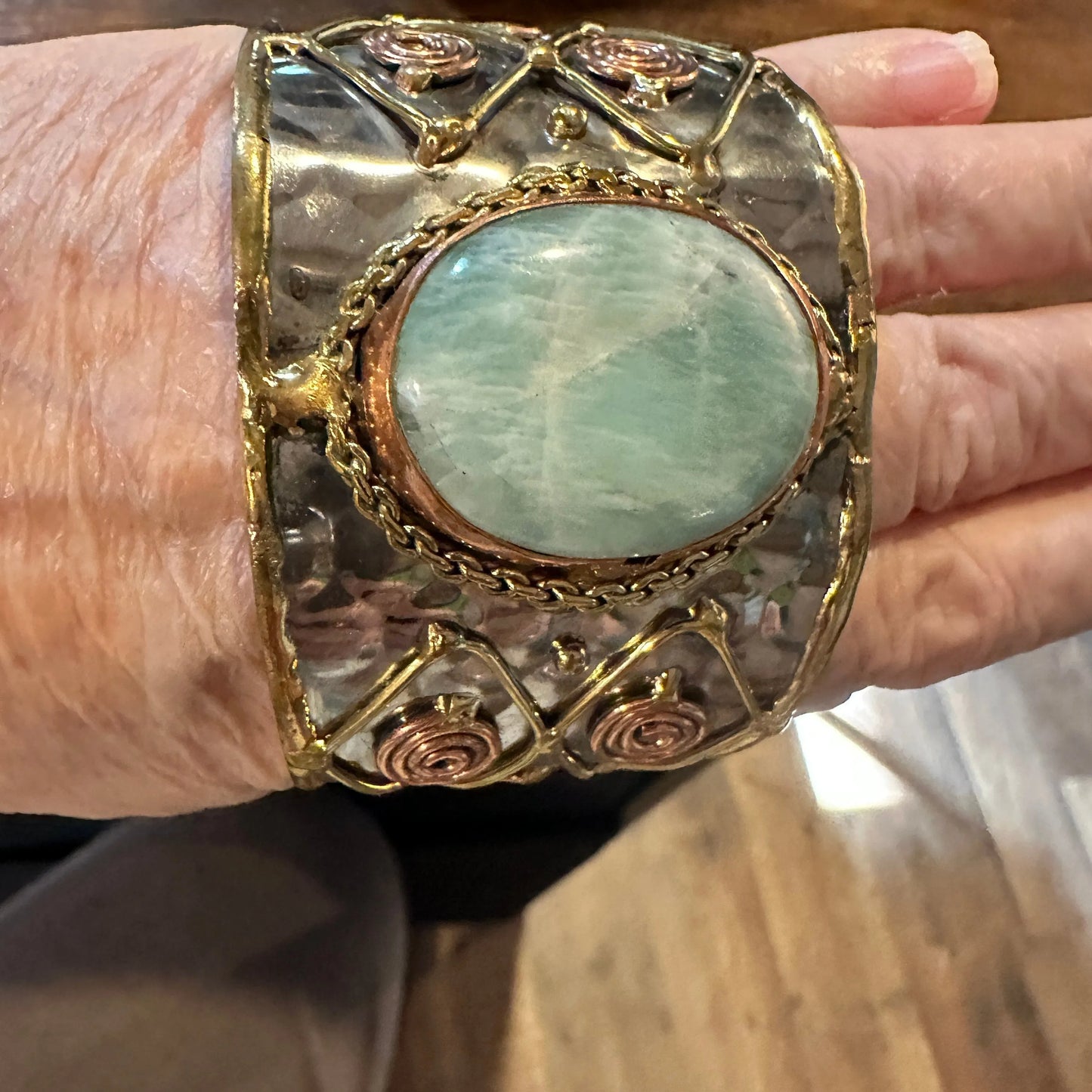 Handmade Boho Western Pounded Copper Green Agate Stone Wide Cuff Bracelet, Gift BoxHandmade Boho Western Pounded Copper Green Agate Stone Wide Cuff Bracelet, Gift Box - Premium boho bracelet from Silver Elegant - Just $32! Shop now at Silver Elegant