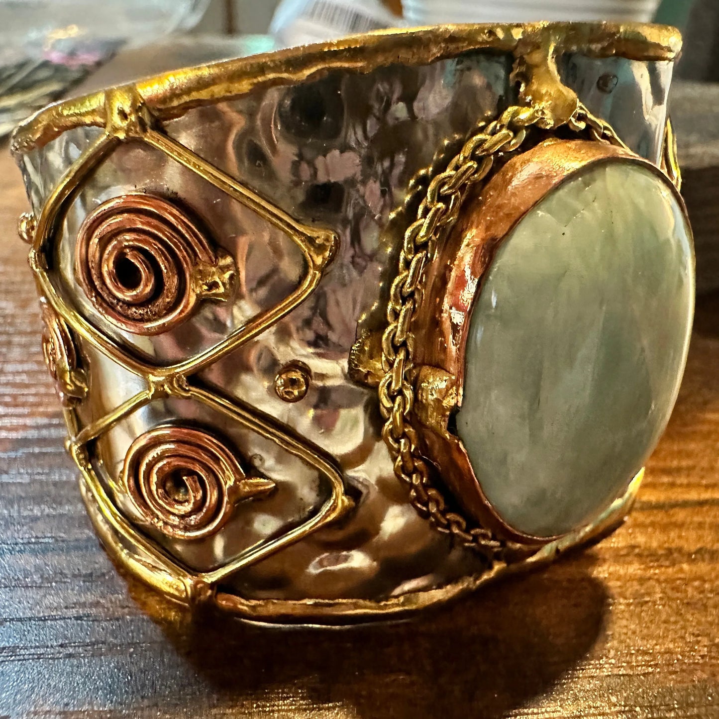 Handmade Boho Western Pounded Copper Green Agate Stone Wide Cuff Bracelet, Gift BoxHandmade Boho Western Pounded Copper Green Agate Stone Wide Cuff Bracelet, Gift Box - Premium boho bracelet from Silver Elegant - Just $32! Shop now at Silver Elegant