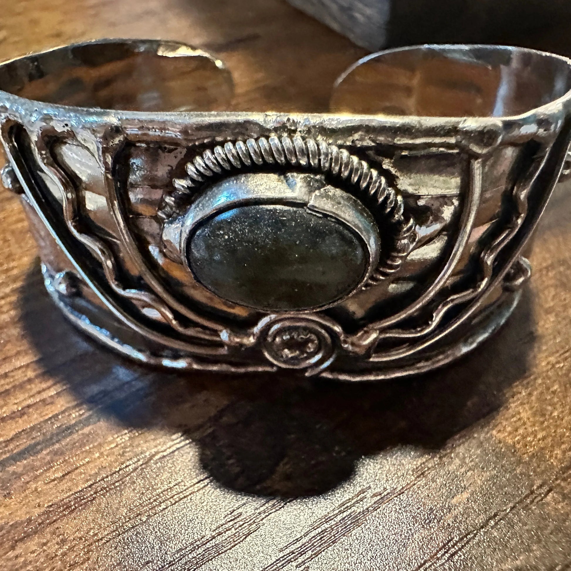 Handmade Boho Western Pounded Silver Black Onyx Stone Wide Cuff Bracelet, Gift BoxHandmade Boho Western Pounded Silver Black Onyx Stone Wide Cuff Bracelet, Gift Box - Premium boho bracelet from Silver Elegant - Just $29! Shop now at Silver Elegant