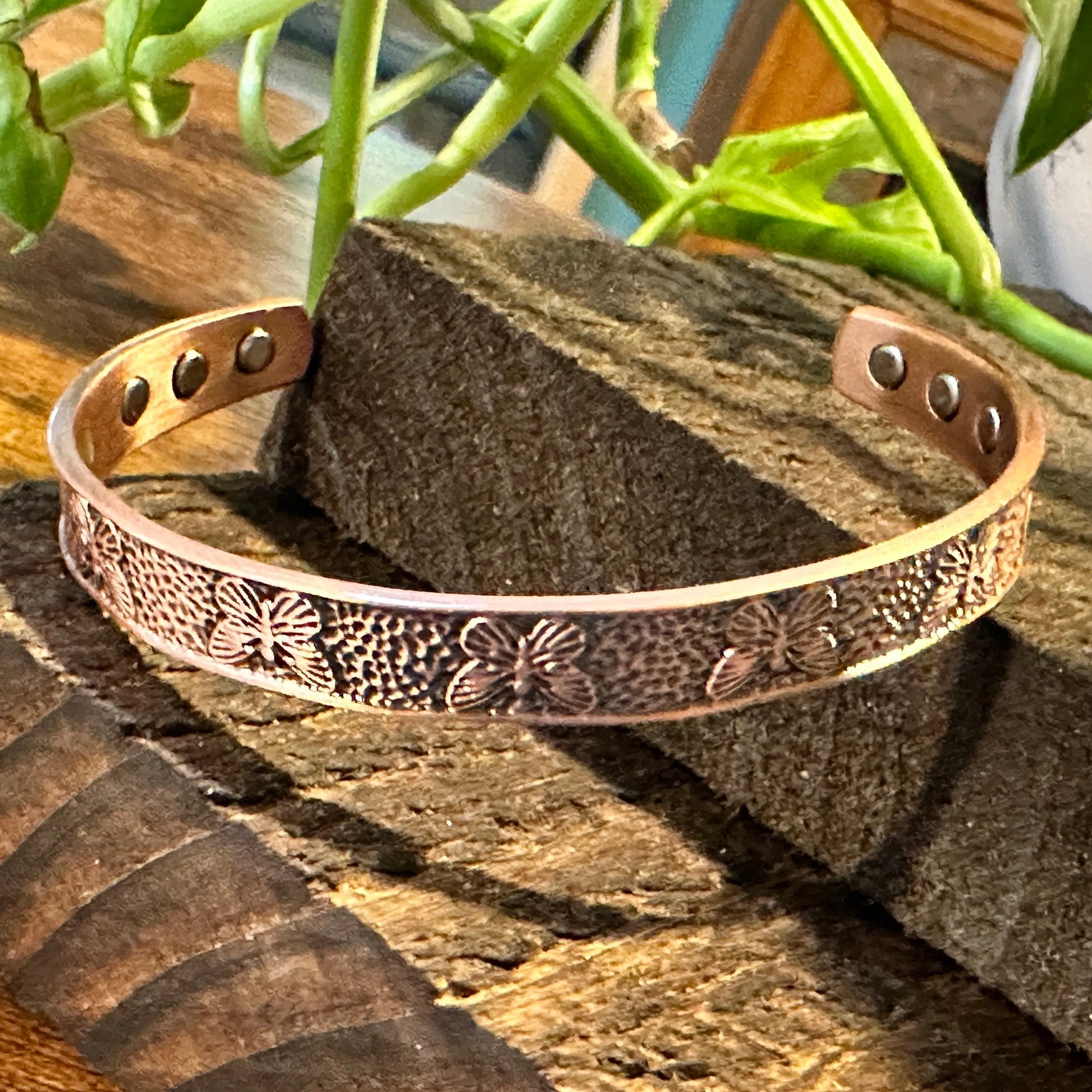 Handmade Boho Copper Butterfly Design Narrow Cuff Bracelet, Arthritis Magnet Copper, Gift Box