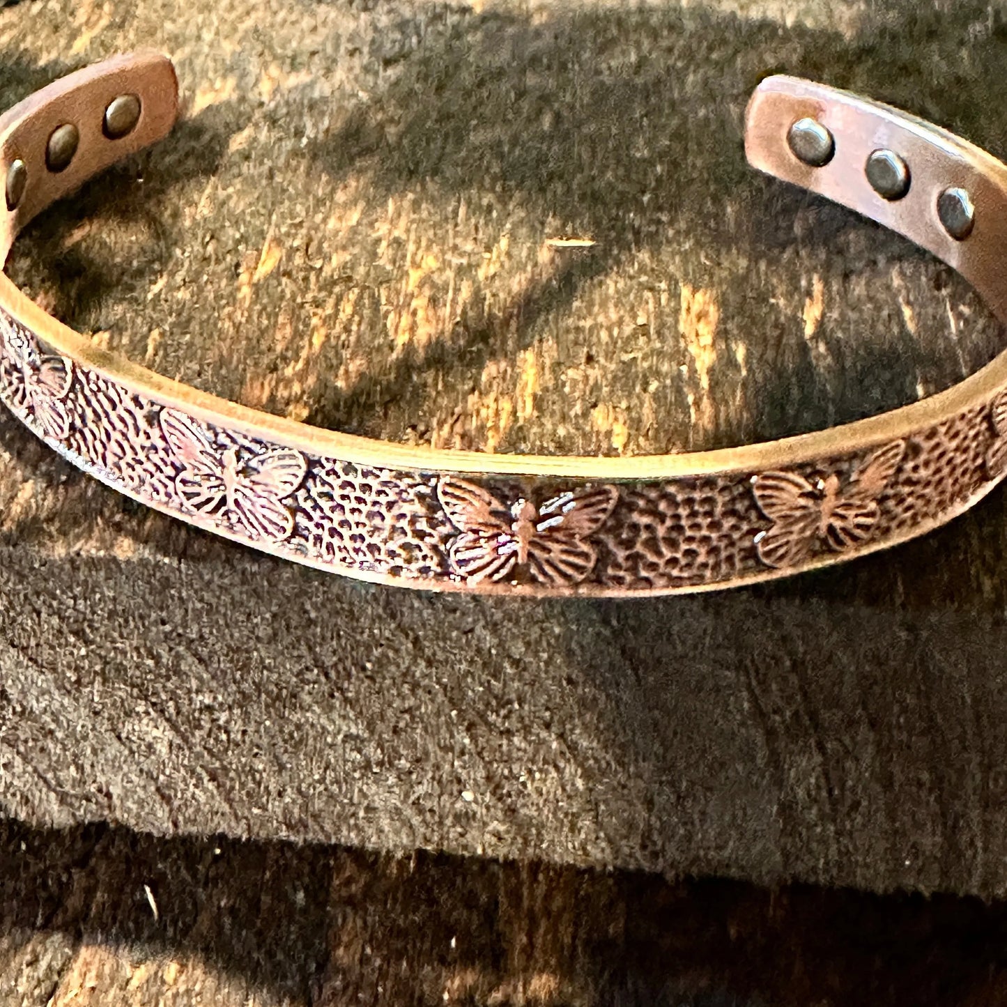 Handmade Boho Copper Butterfly Design Narrow Cuff Bracelet, Arthritis Magnet Copper, Gift Box