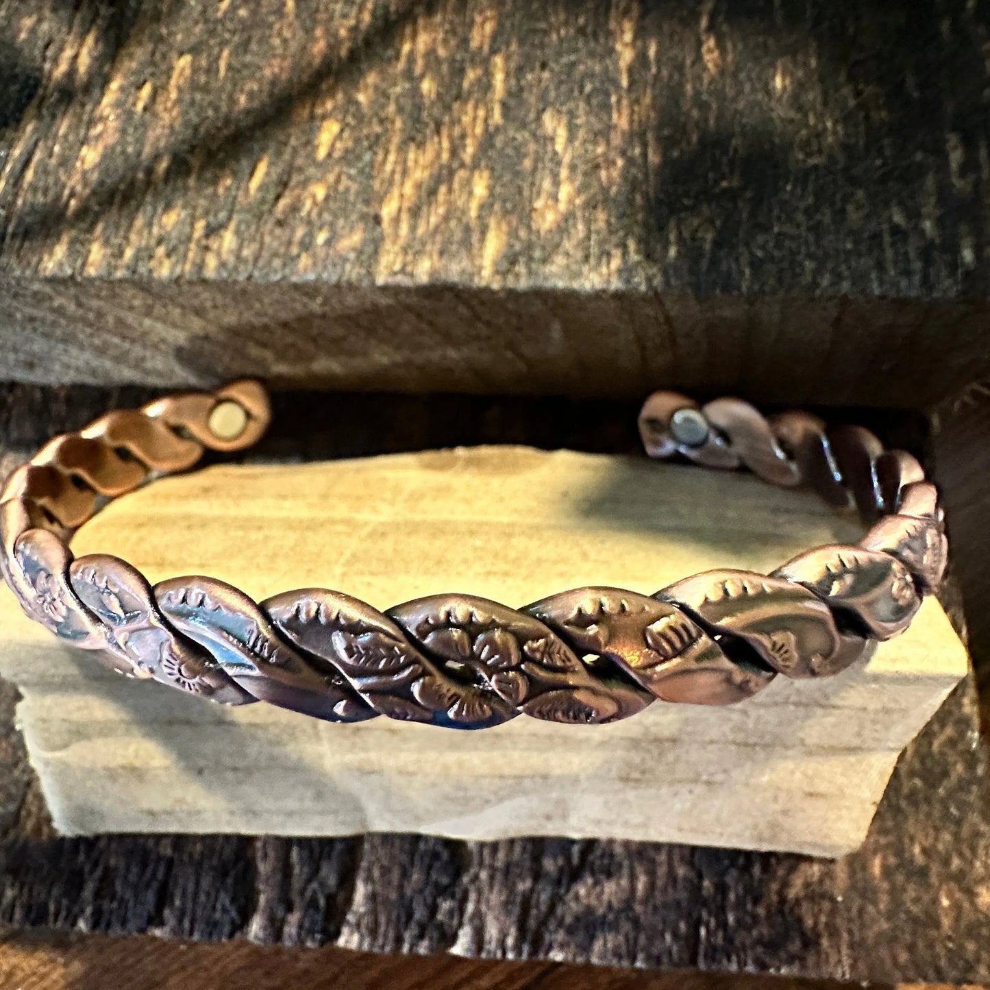 Handmade Copper Floral Swirl Design Narrow CuffBracelet, Arthritis Magnet Copper, Gift Box