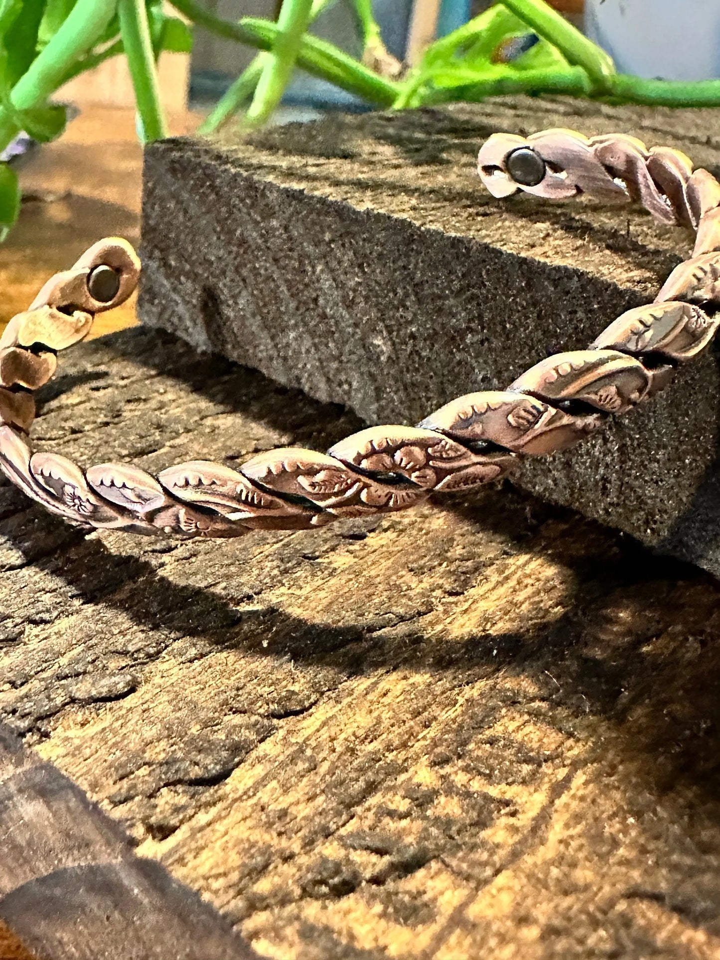 Handmade Copper Floral Swirl Design Narrow CuffBracelet, Arthritis Magnet Copper, Gift Box