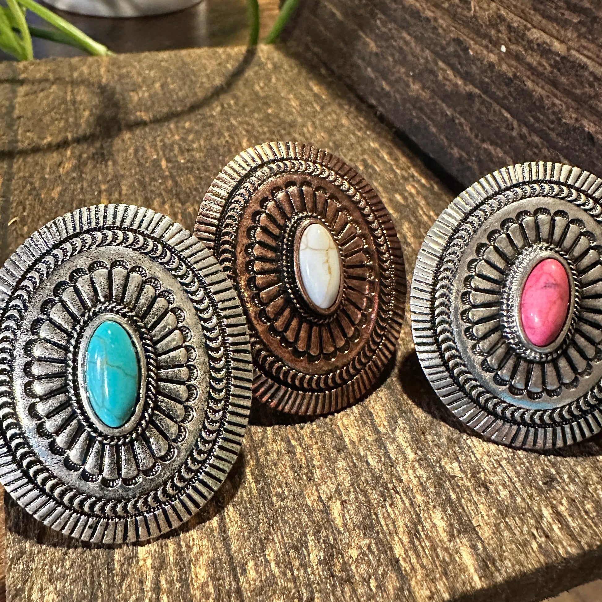 Statement Concho Cuff Ring, Oversized Western Concho Ring, Adjustable Ring, Boho Hippie Pink Stone, White Copper, Turquoise Stone, Gift BoxStatement Concho Cuff Ring, Oversized Western Concho Ring, Adjustable Ring, Boho Hippie Pink Stone, White Copper, Turquoise Stone, Gift Box - Premium cuff rings from Silver Elegant - Just $18! Shop now at Silver Elegant