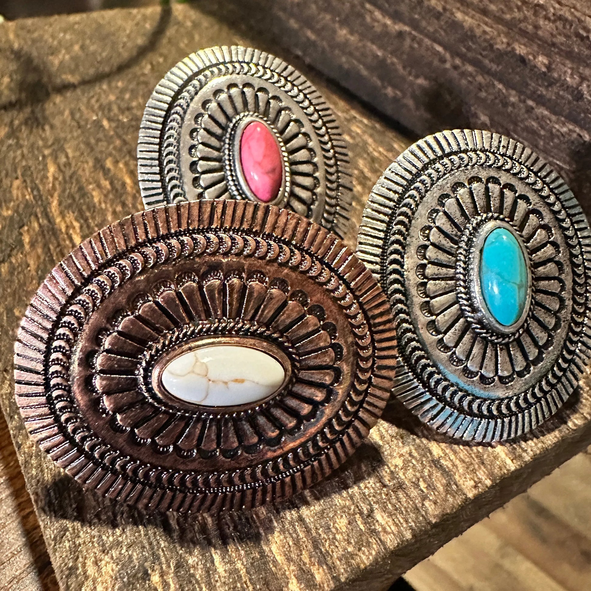 Statement Concho Cuff Ring, Oversized Western Concho Ring, Adjustable Ring, Boho Hippie Pink Stone, White Copper, Turquoise Stone, Gift BoxStatement Concho Cuff Ring, Oversized Western Concho Ring, Adjustable Ring, Boho Hippie Pink Stone, White Copper, Turquoise Stone, Gift Box - Premium cuff rings from Silver Elegant - Just $18! Shop now at Silver Elegant