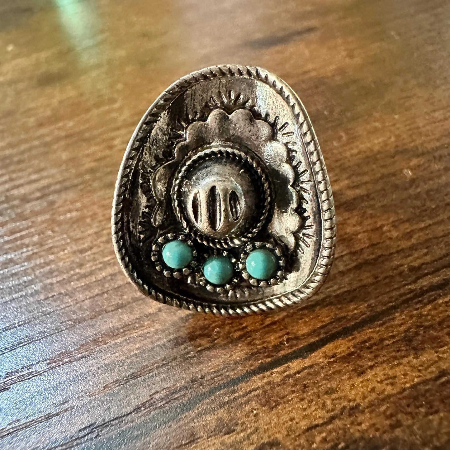 Statement Cowgirl Cuff Ring, Western Rodeo Ring, Adjustable Cowboy Hat Ring, Turquoise Boho Hippie Ring, Gift Box