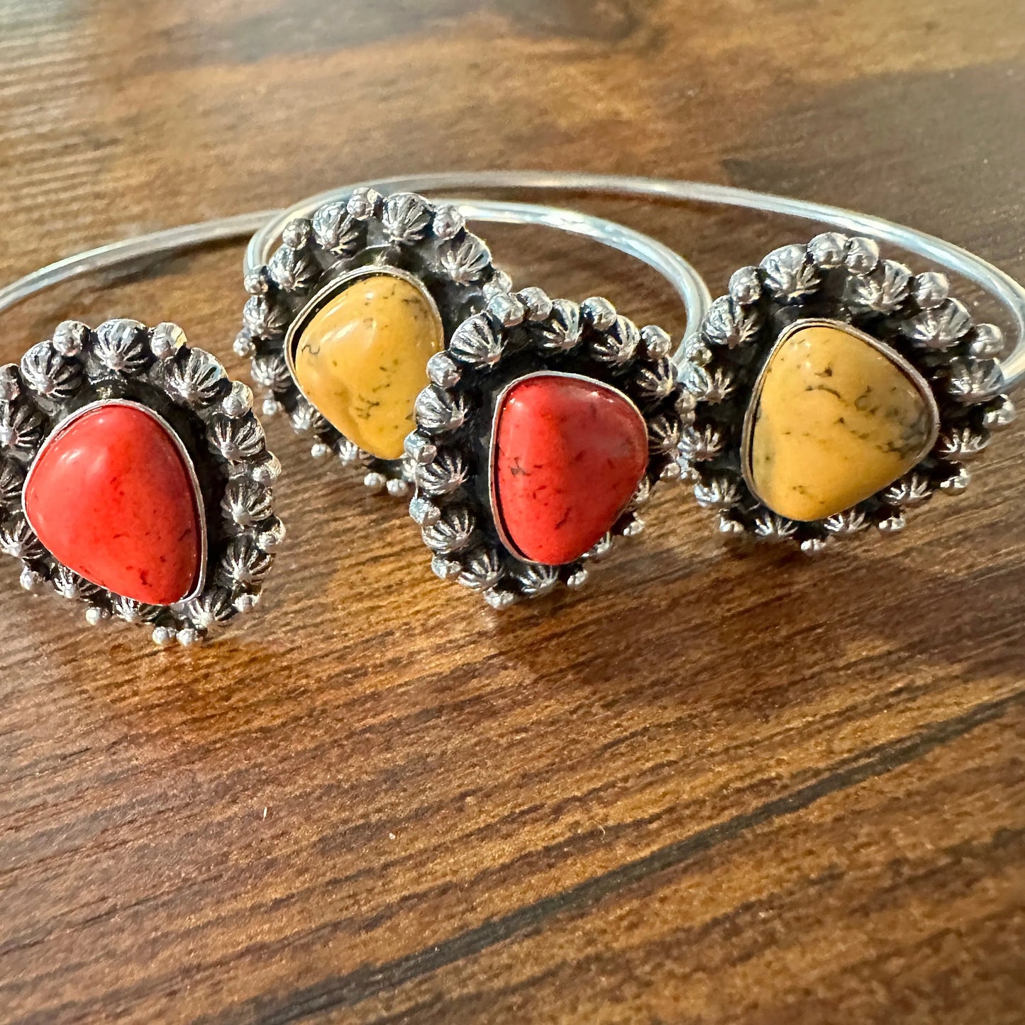 Handcrafted Boho Western Lacey Open Bangle, Yellow or Coral Stone, Gift BoxHandcrafted Boho Western Lacey Open Bangle, Yellow or Coral Stone, Gift Box - Premium boho bracelet from Silver Elegant - Just $18! Shop now at Silver Elegant