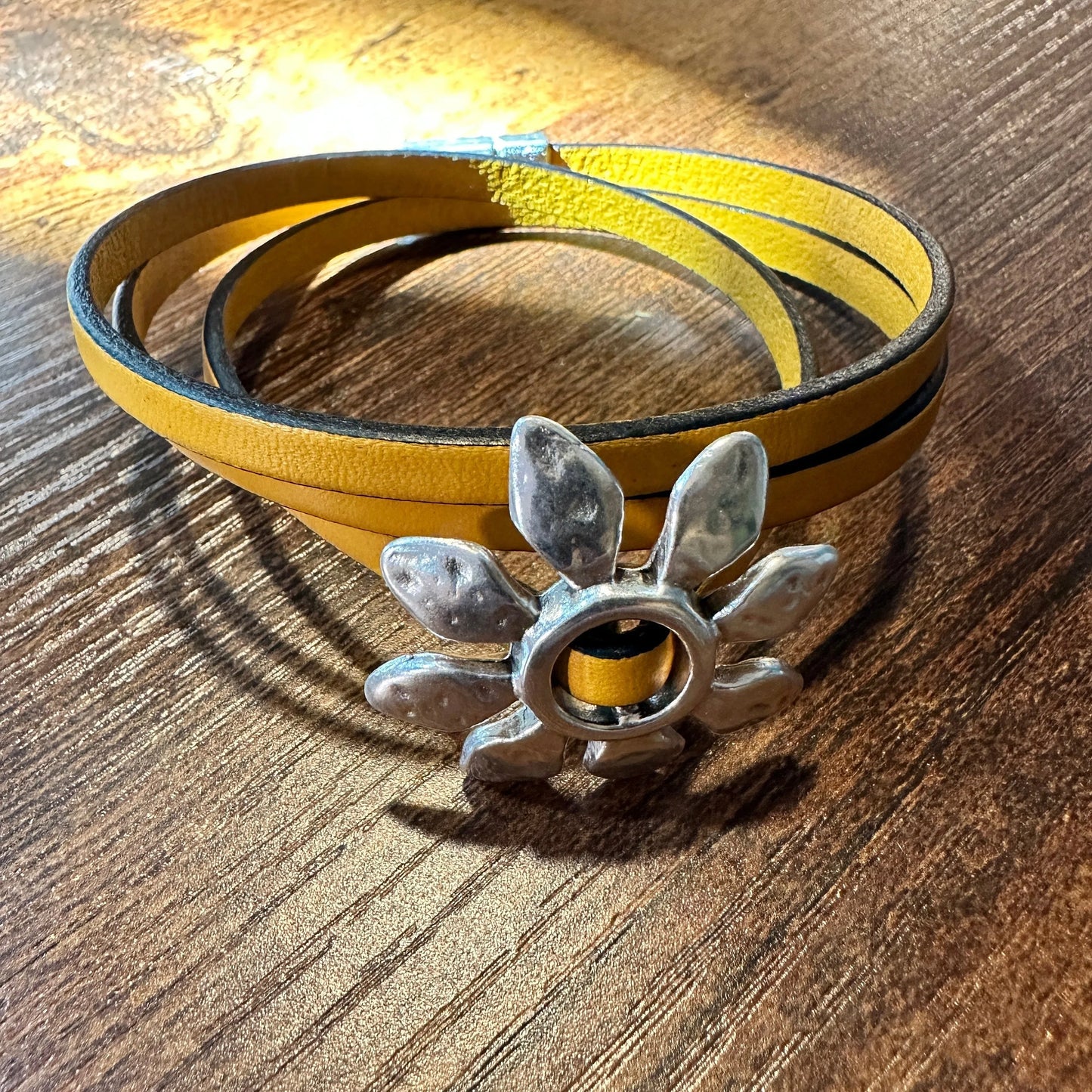 Boho Leather Flower Power Hippie Leather Bracelet, Triple Wrap, Gold or Blue, Gift BoxBoho Leather Flower Power Hippie Leather Bracelet, Triple Wrap, Gold or Blue, Gift Box - Premium boho bracelet from Silver Elegant - Just $26! Shop now at Silver Elegant