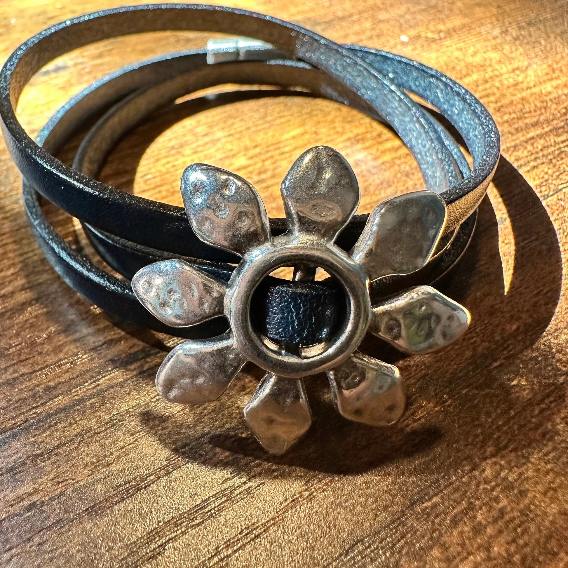 Boho Leather Flower Power Hippie Leather Bracelet, Triple Wrap, Gold or Blue, Gift BoxBoho Leather Flower Power Hippie Leather Bracelet, Triple Wrap, Gold or Blue, Gift Box - Premium boho bracelet from Silver Elegant - Just $26! Shop now at Silver Elegant