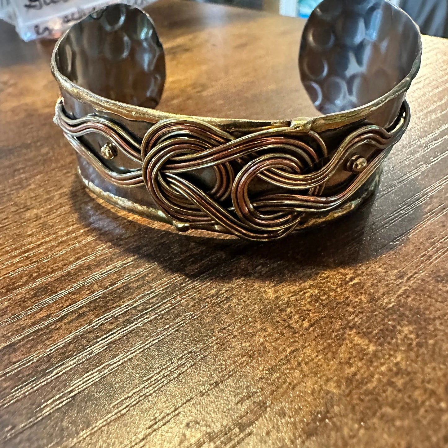 Handcrafted Boho Western Copper Floral Scroll Lace Wide Cuff Bracelet, Gift Box