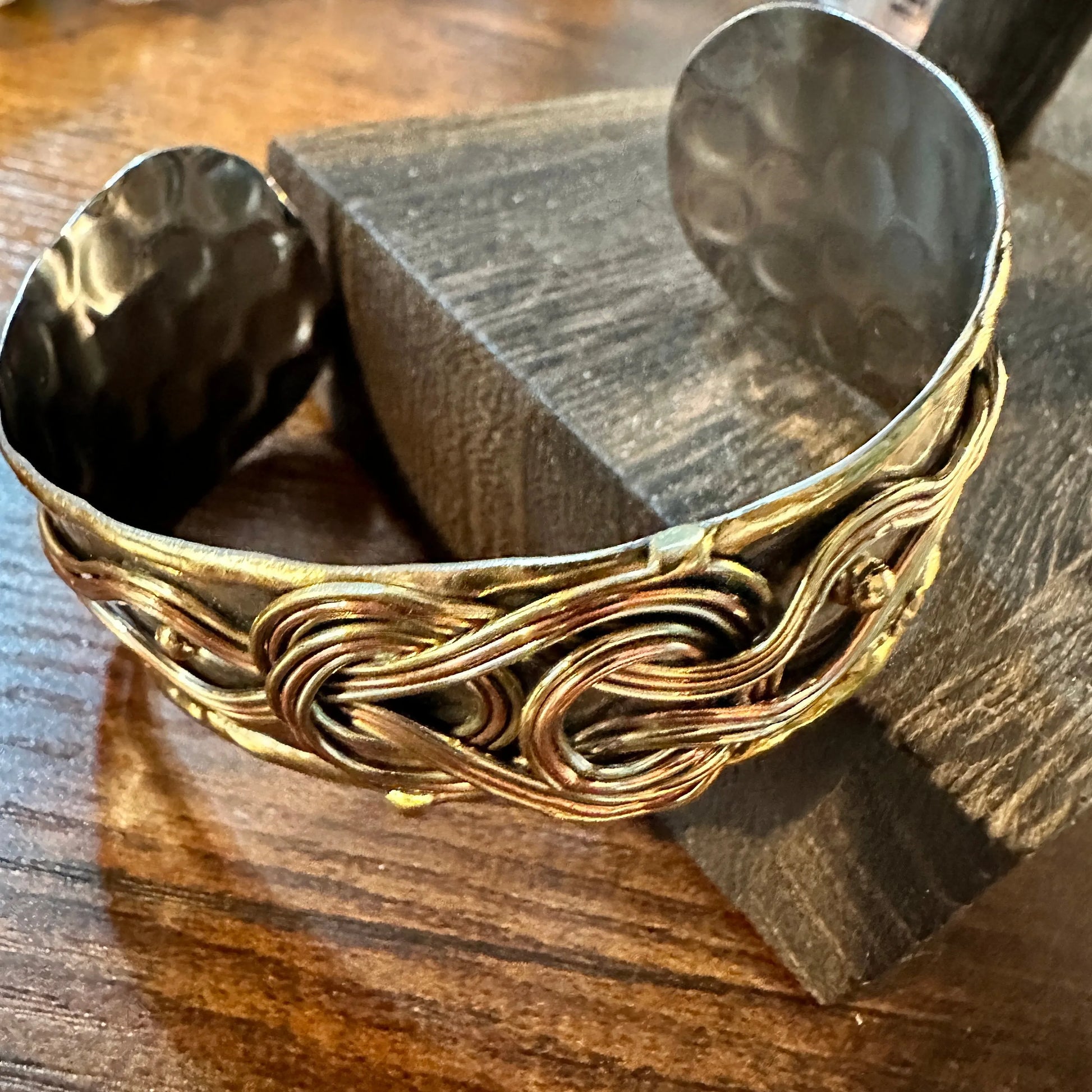 Handcrafted Boho Western Copper Floral Scroll Lace Wide Cuff Bracelet, Gift Box