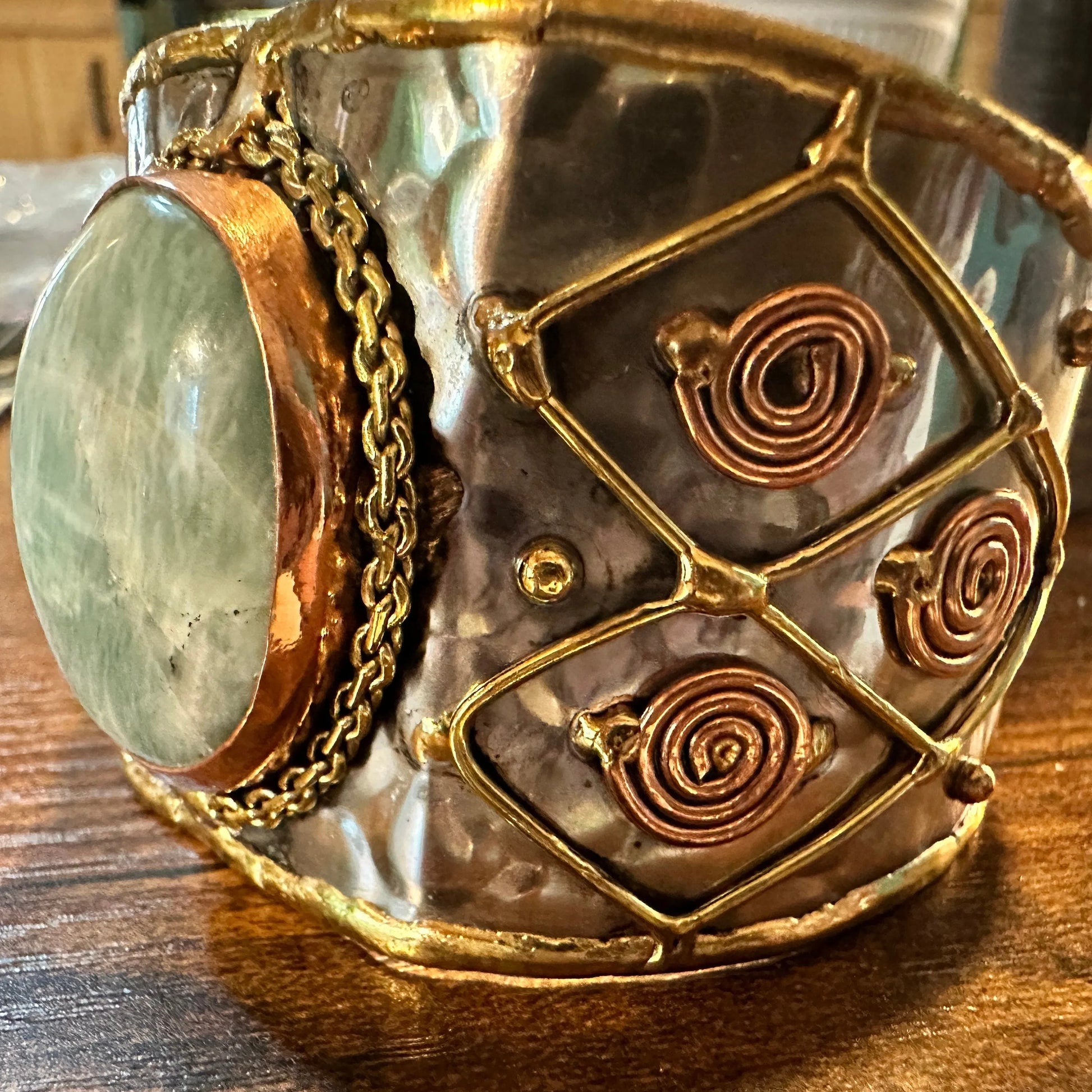 Handmade Boho Western Pounded Copper Green Agate Stone Wide Cuff Bracelet, Gift BoxHandmade Boho Western Pounded Copper Green Agate Stone Wide Cuff Bracelet, Gift Box - Premium boho bracelet from Silver Elegant - Just $32! Shop now at Silver Elegant