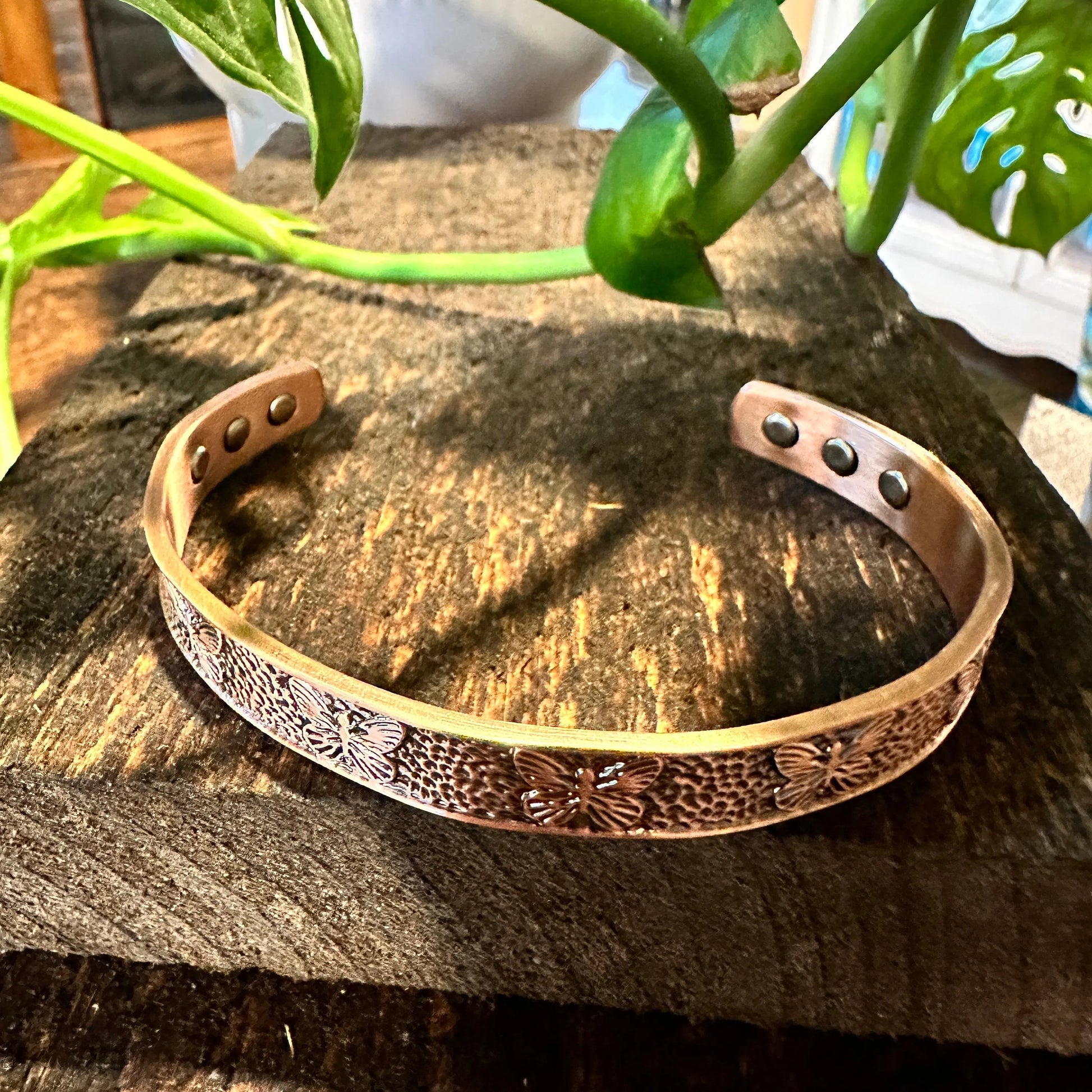 Handmade Boho Copper Butterfly Design Narrow Cuff Bracelet, Arthritis Magnet Copper, Gift Box