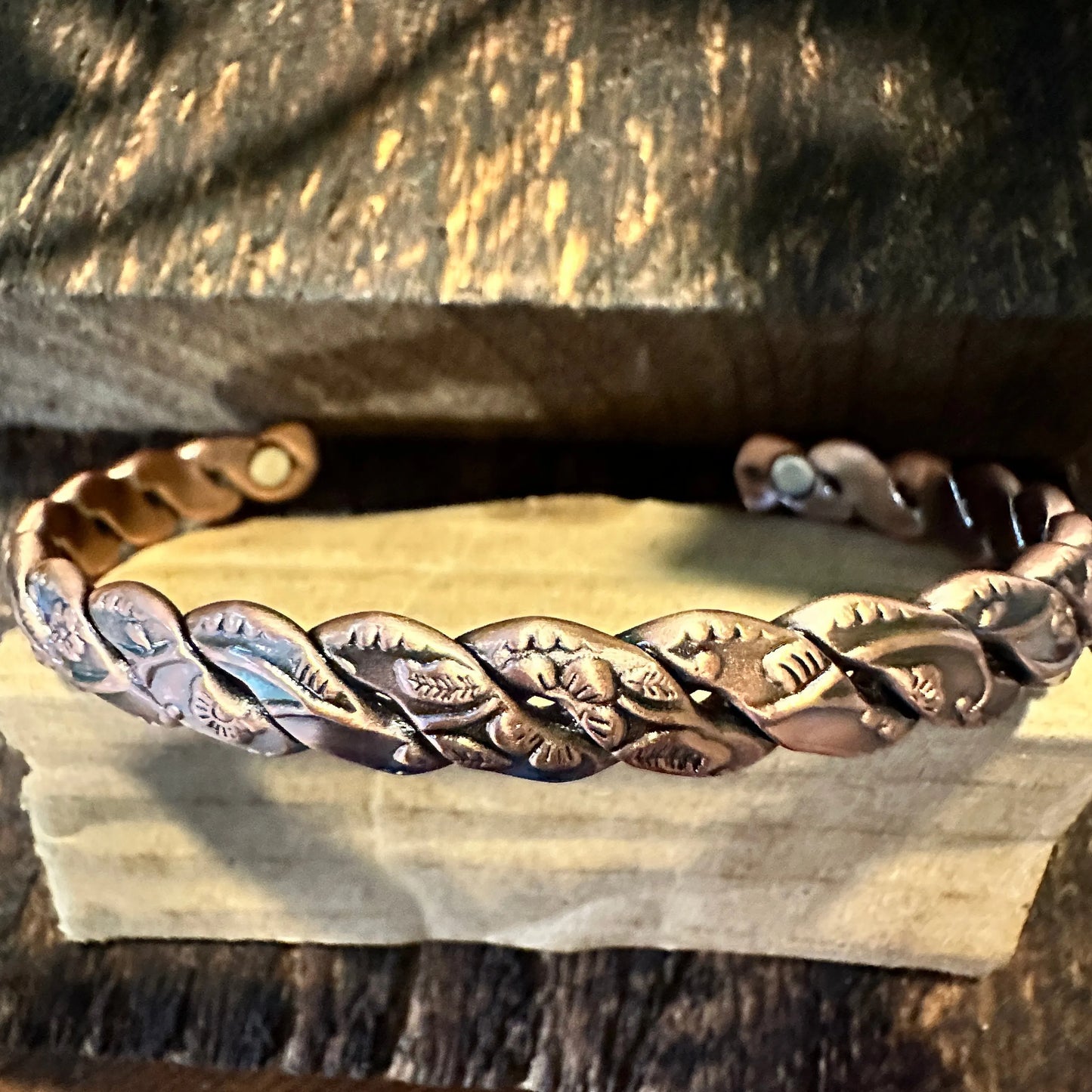 Handmade Copper Floral Swirl Design Narrow CuffBracelet, Arthritis Magnet Copper, Gift Box