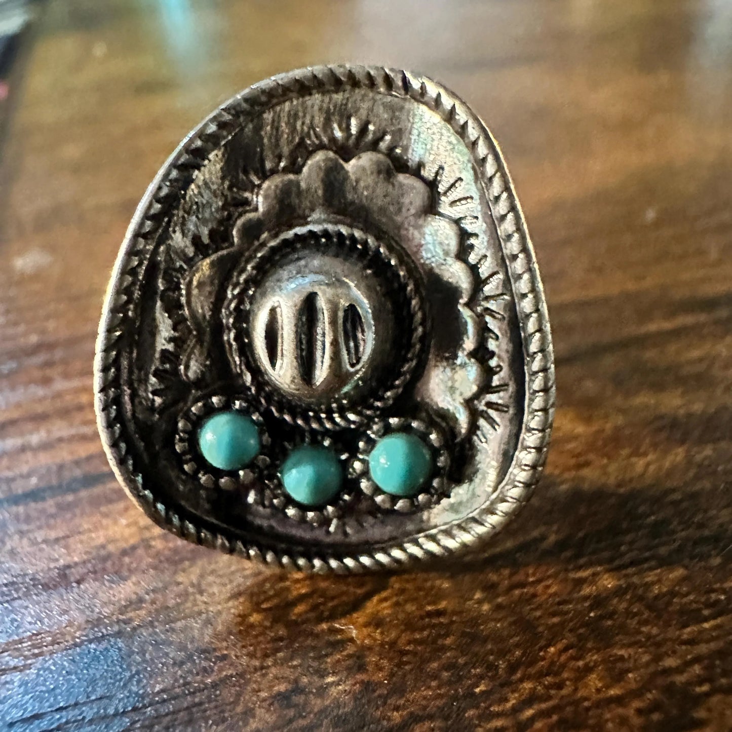 Statement Cowgirl Cuff Ring, Western Rodeo Ring, Adjustable Cowboy Hat Ring, Turquoise Boho Hippie Ring, Gift Box