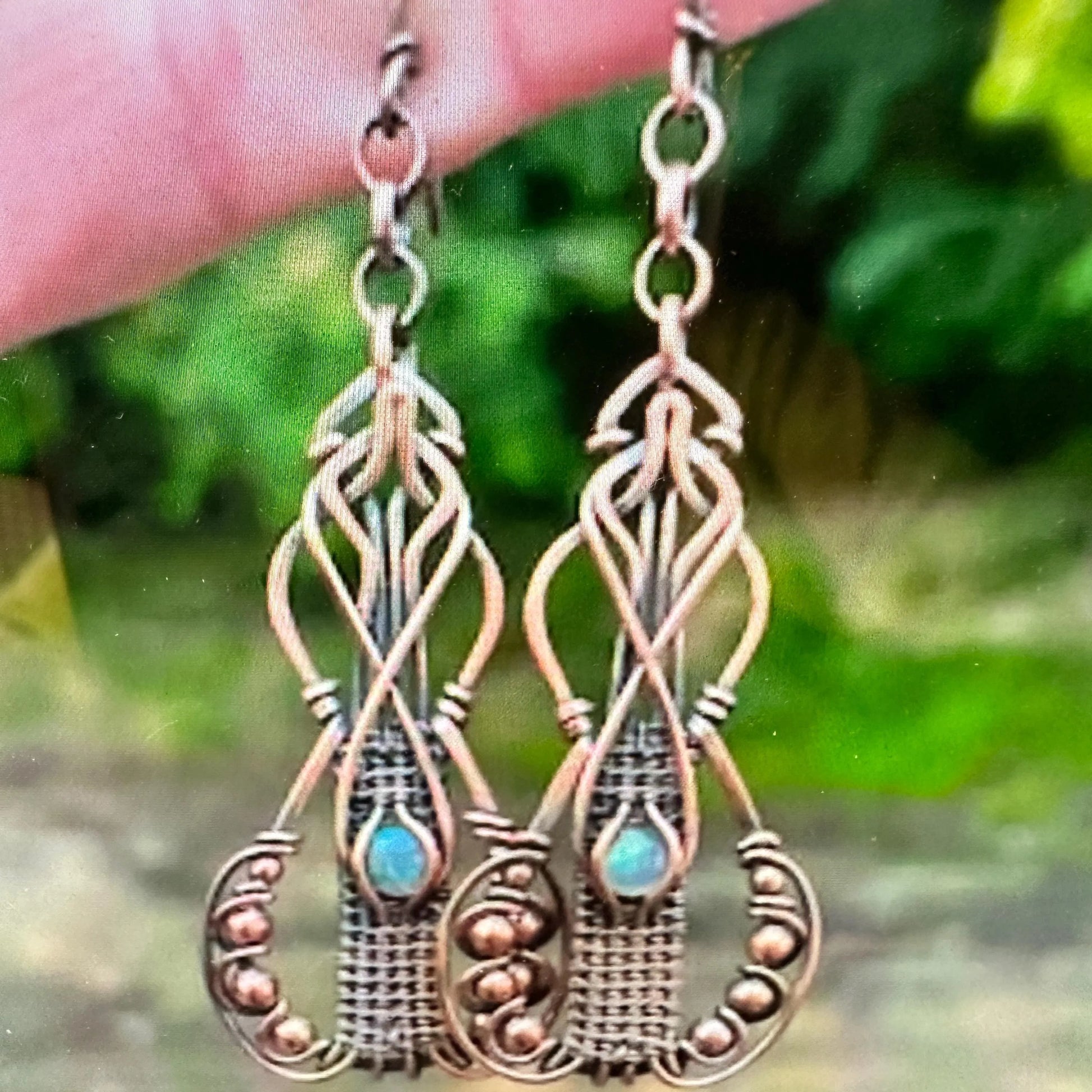 Handcrafted Bohemian Copper Wire-Wrapped Dangle Earrings,Labradorite Stone, Vintage-Inspired, Boho Chic Accessory, Gift Box