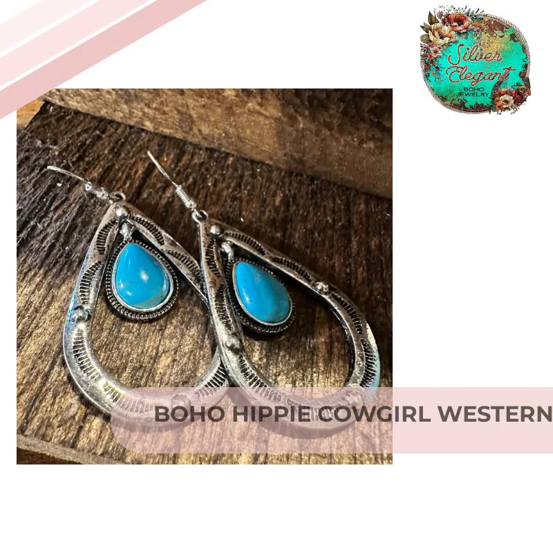 Hippie Turquoise Earrings | Western Silver Jewelry | Silver Elegant Hippie Turquoise Earrings | Western Silver Jewelry | Silver Elegant
