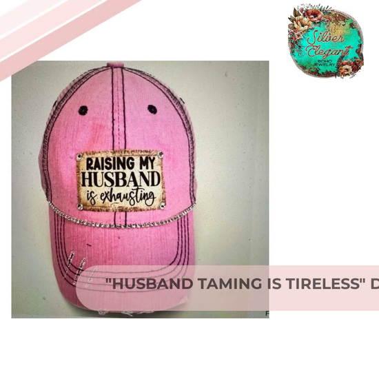 &quot;Husband Taming is Tireless&quot; Distressed Trucker Hat (#161): Bling / Pink / Jana&#039;s Flannels by@Outfy